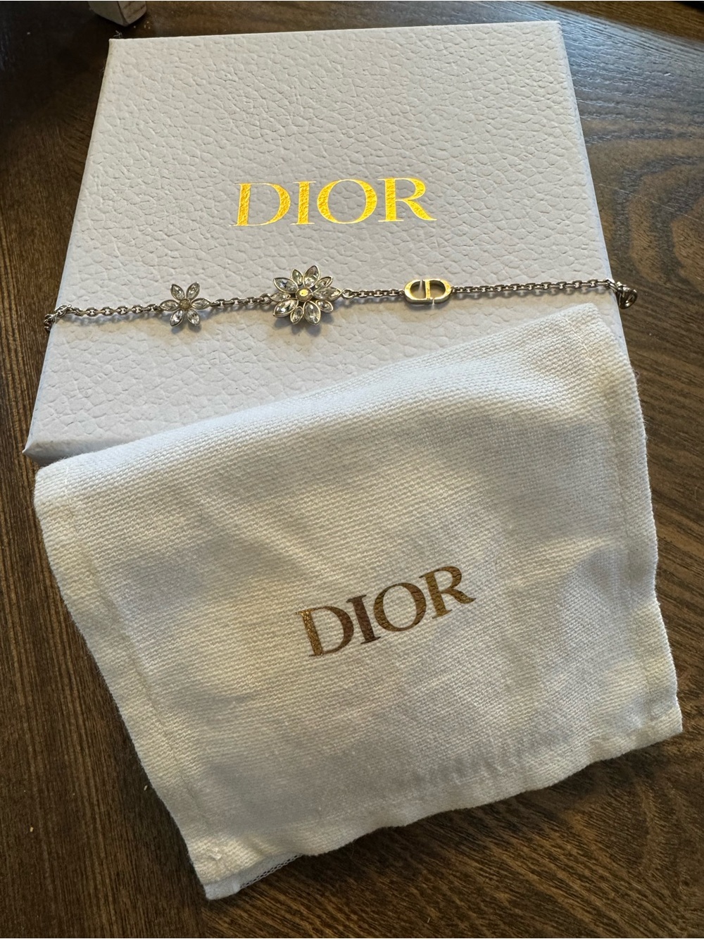 Dior Gold Floral Charm Bracelet with CD Logo